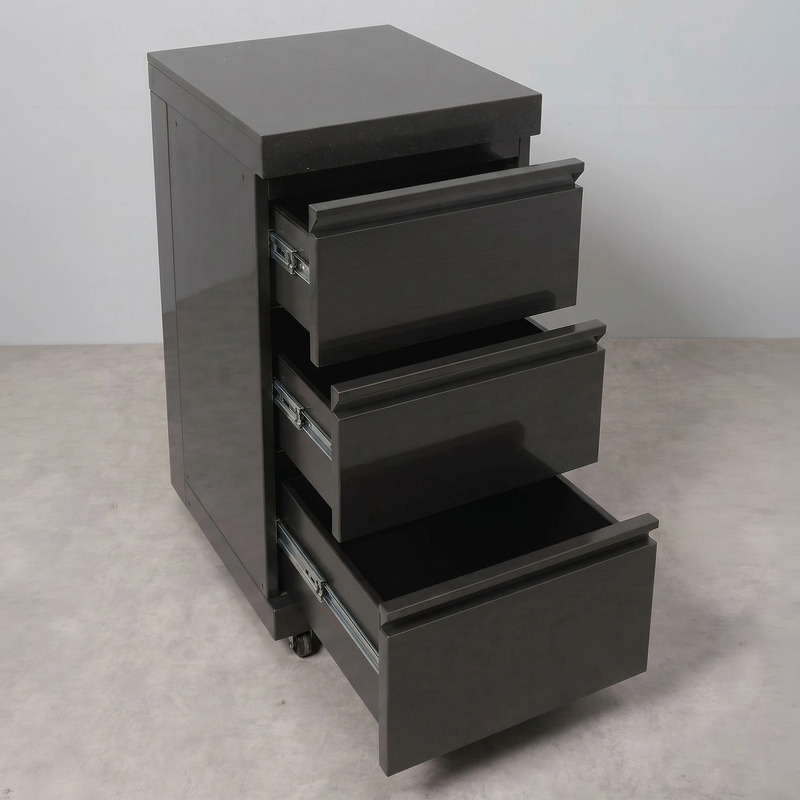 Draco Grills Outdoor Kitchen Black Stainless Steel Triple Drawer Cabinet with Granite Top - Image 3