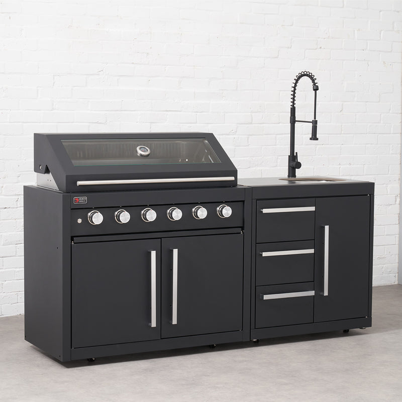 Draco Grills Fusion 6 Burner Black Outdoor Kitchen with Modular Sink