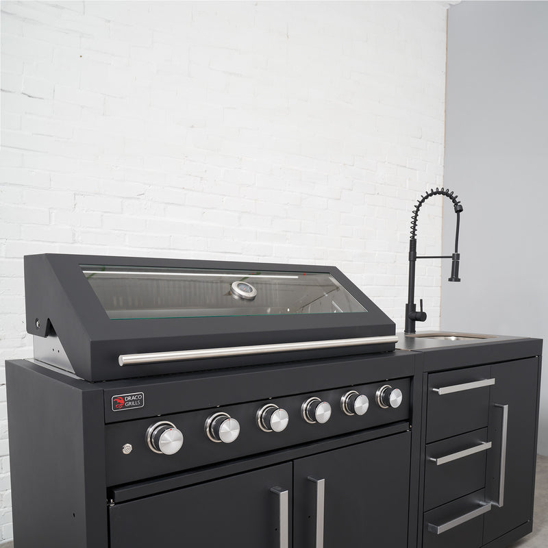 Draco Grills Fusion 6 Burner Black Outdoor Kitchen with Modular Sink - Image 2