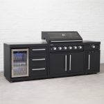 Draco Grills Fusion 6 Burner Black Outdoor Kitchen with Modular Side Burner and Single Fridge