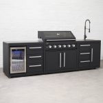 Draco Grills Fusion 6 Burner Black Outdoor Kitchen with Modular Single Fridge and Sink