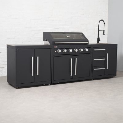 Draco Grills Fusion 6 Burner Black Outdoor Kitchen with Modular Sink and Double Cupboard