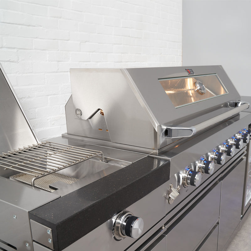 Draco Grills 6 Burner BBQ Modular Outdoor Kitchen with Sear Station and Double Fridge Unit - Image 2