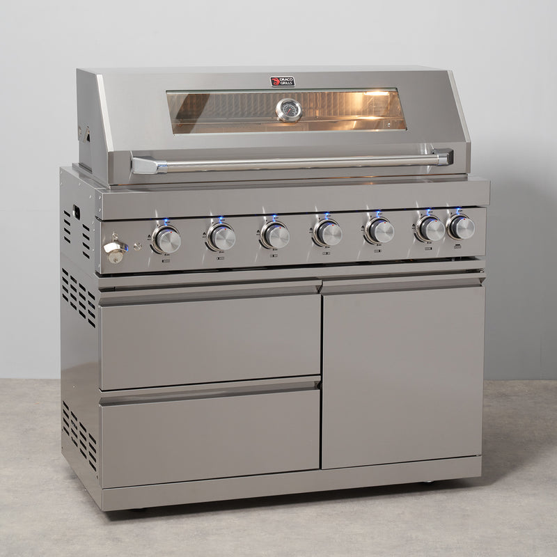 Draco Grills 6 Burner BBQ Modular Outdoor Kitchen with Gas Bottle Cabinet and Double Fridge - Image 11