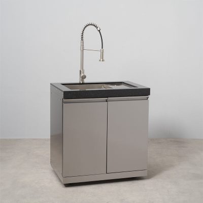 Draco Grills Stainless Steel Double Large Sink Cabinet with Glass Washer and Granite Top