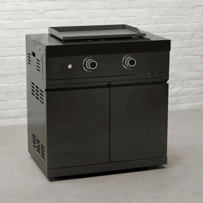 Draco Grills K802 Twin Burner Black Stainless Steel Plancha Grill with Cabinet