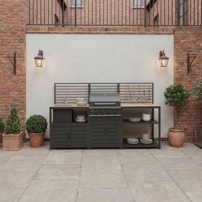 Draco Grills Scandic Modular 4 Burner Barbecue Cabinet with Double Shelf and Sink Unit