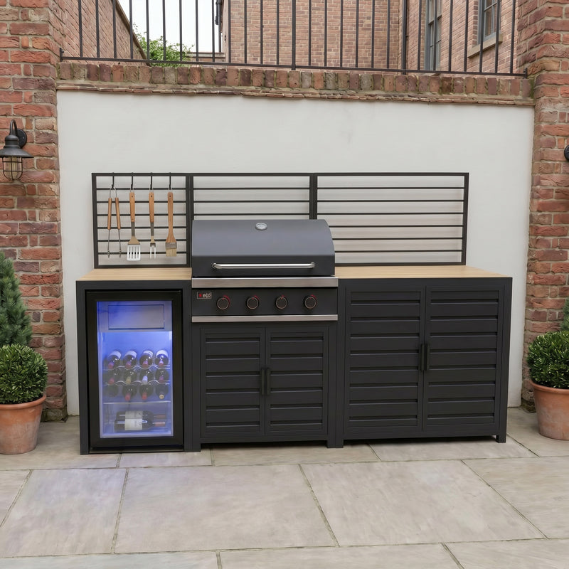 Draco Grills Scandic Modular 4 Burner Barbecue Cabinet with Double Cupboard & Fridge Unit - Image 3