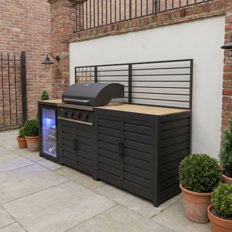 Draco Grills Scandic Modular 4 Burner Barbecue Cabinet with Double Cupboard & Fridge Unit - Image 4
