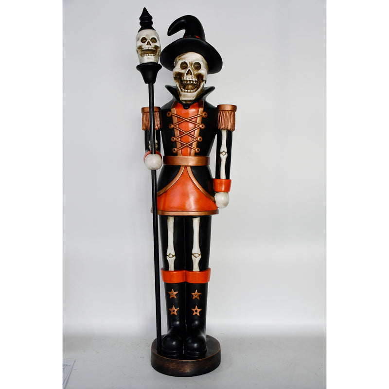 Halloween Skeleton 4ft Nutcracker Orange and Black with Skull Staff and LED Lights - Image 13