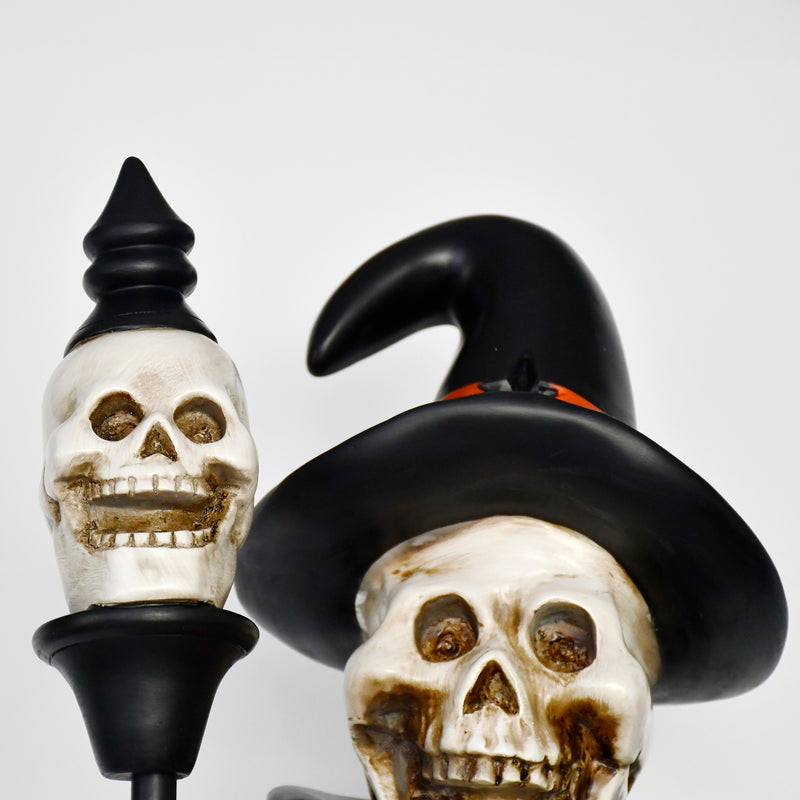 Halloween Skeleton 4ft Nutcracker Orange and Black with Skull Staff and LED Lights - Image 14