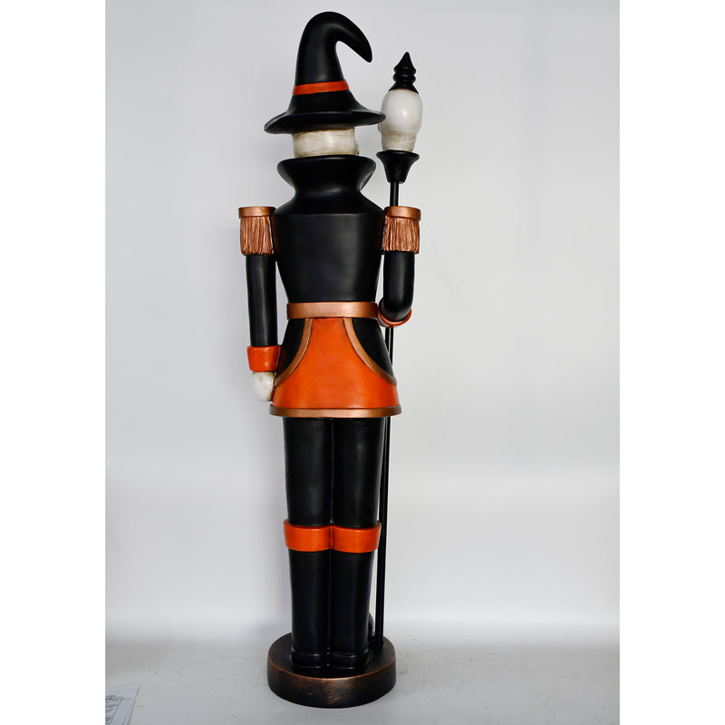 Halloween Skeleton 4ft Nutcracker Orange and Black with Skull Staff and LED Lights - Image 16