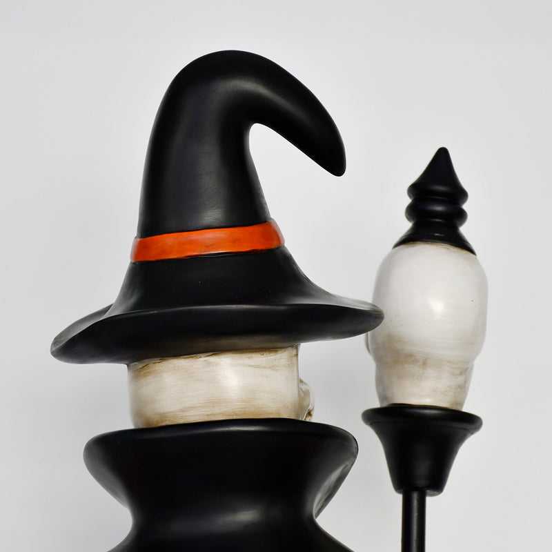 Halloween Skeleton 4ft Nutcracker Orange and Black with Skull Staff and LED Lights - Image 15