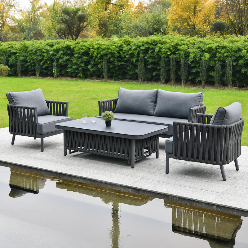 Bracken Outdoors Maldives Rope Aluminium Lounge Garden Sofa Set with Height Adjustable Table - Image 2