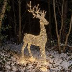 Pre-Lit Christmas Silver Curly Giant Standing Stag 2.7m with 5200 Warm White LED Micro-Lights