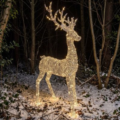 Pre-Lit Christmas Silver Curly Giant Standing Stag 2.7m with 5200 Warm White LED Micro-Lights