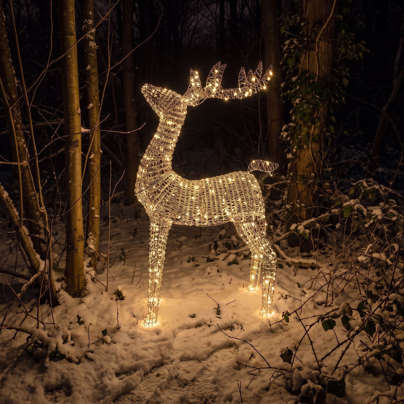 Pre-Lit Christmas Silver Curly Standing Stag 1.4m with 1440 Warm White LED Micro-Lights - Image 5