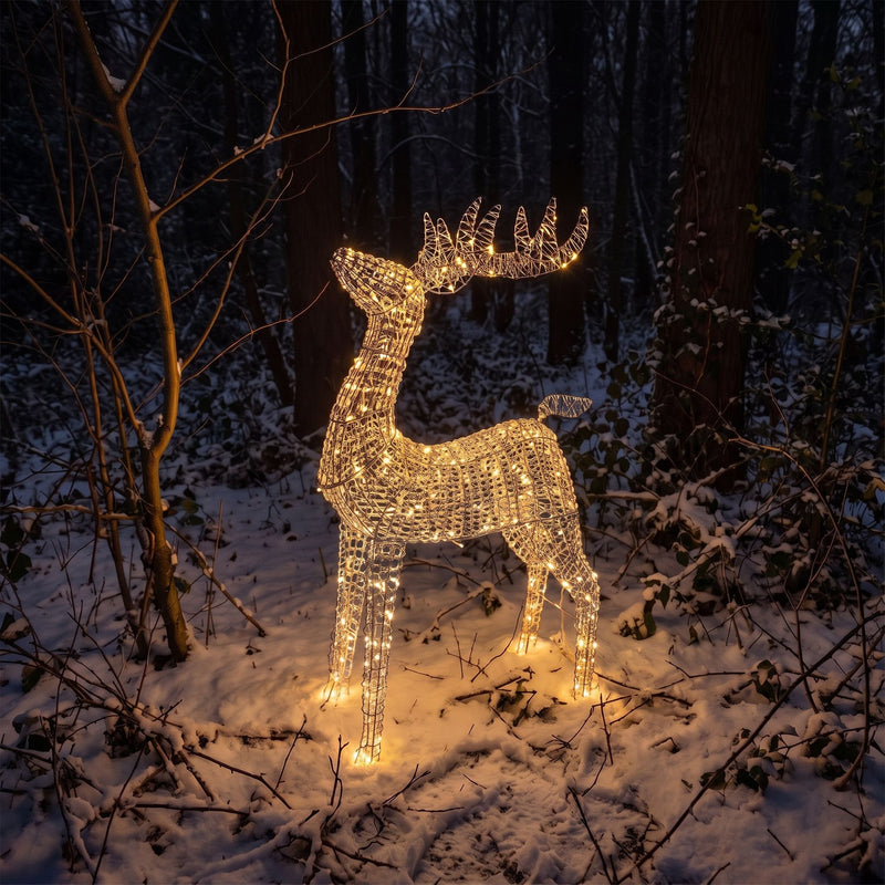 Pre-Lit Christmas Silver Curly Standing Stag 1.4m with 1440 Warm White LED Micro-Lights - Image 3