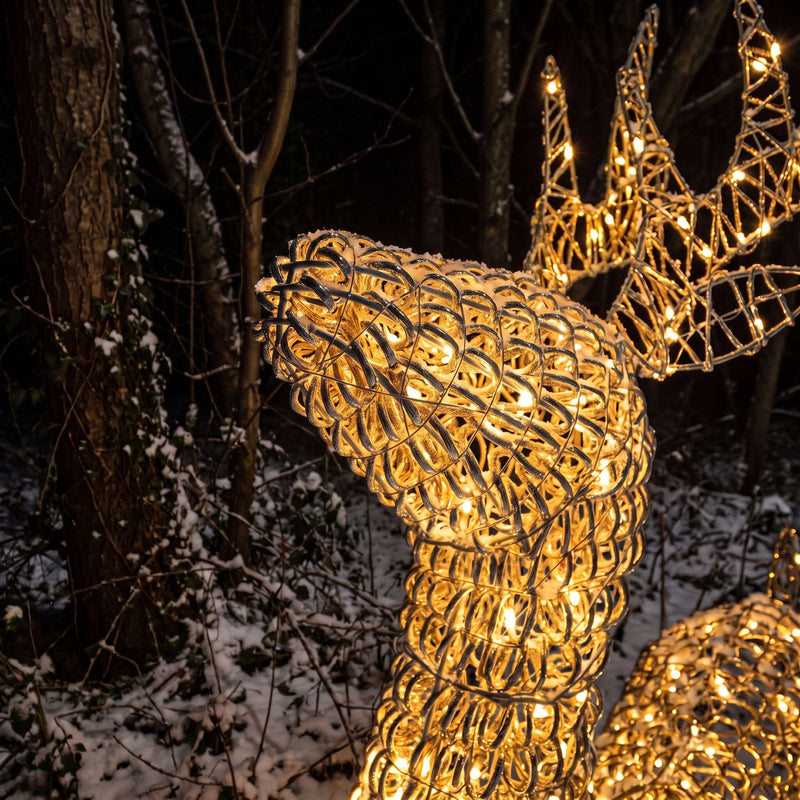 Pre-Lit Christmas Silver Curly Standing Stag 1.4m with 1440 Warm White LED Micro-Lights - Image 4