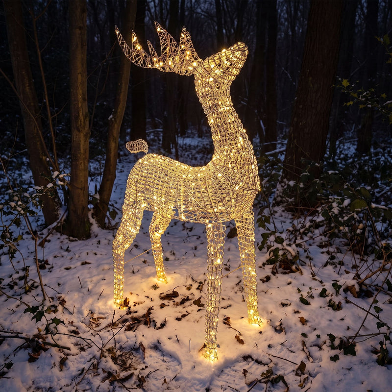 Pre-Lit Christmas Silver Curly Standing Stag 1.4m with 1440 Warm White LED Micro-Lights - Image 2