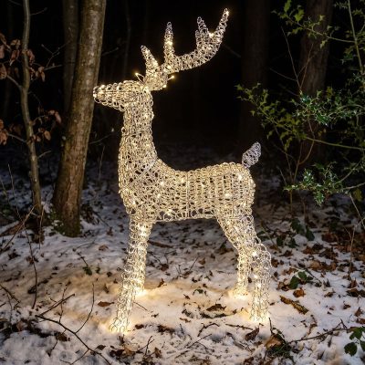 Pre-Lit Christmas Silver Curly Standing Stag 1m with 720 Warm White LED Micro-Lights