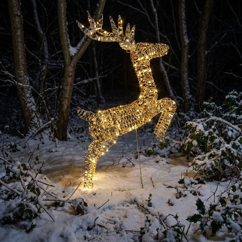 Pre-Lit Christmas Gold Laser Leaping Deer 1.2m with 960 Warm White LED Micro-Lights - Image 6