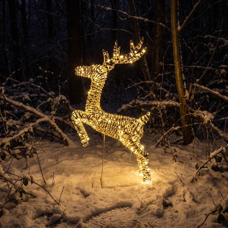 Pre-Lit Christmas Gold Laser Leaping Deer 1.2m with 960 Warm White LED Micro-Lights - Image 2