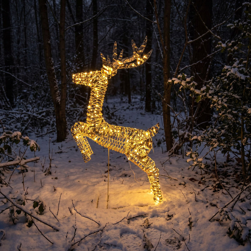 Pre-Lit Christmas Gold Laser Leaping Deer 1.2m with 960 Warm White LED Micro-Lights - Image 8