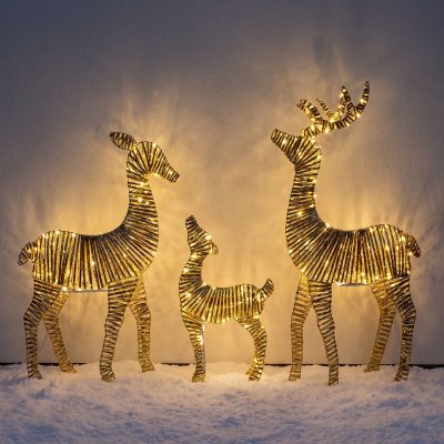 Pre-Lit Christmas Gold Laser 2D Set of 3 Deer 1.5m with 1620 Warm White LED Micro-Lights