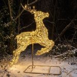 Pre-Lit Giant Christmas Gold Laser Leaping Deer 3.4m with 10000 Warm White LED Micro-Lights