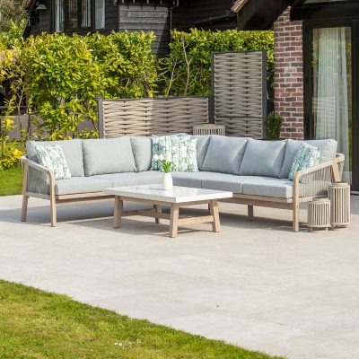 Bracken Outdoors Charlton Acacia Wood and Rope Garden Furniture Corner Sofa Set with Coffee Table