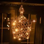 35CM Brown Weave Light Up Christmas Hanging Lantern with 40 Warm White and Multicoloured LEDs