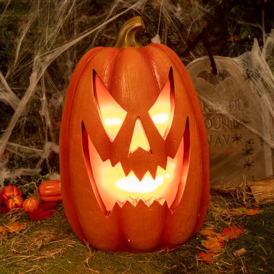 Giant Halloween Pumpkin Ornament with Warm White LED Lights