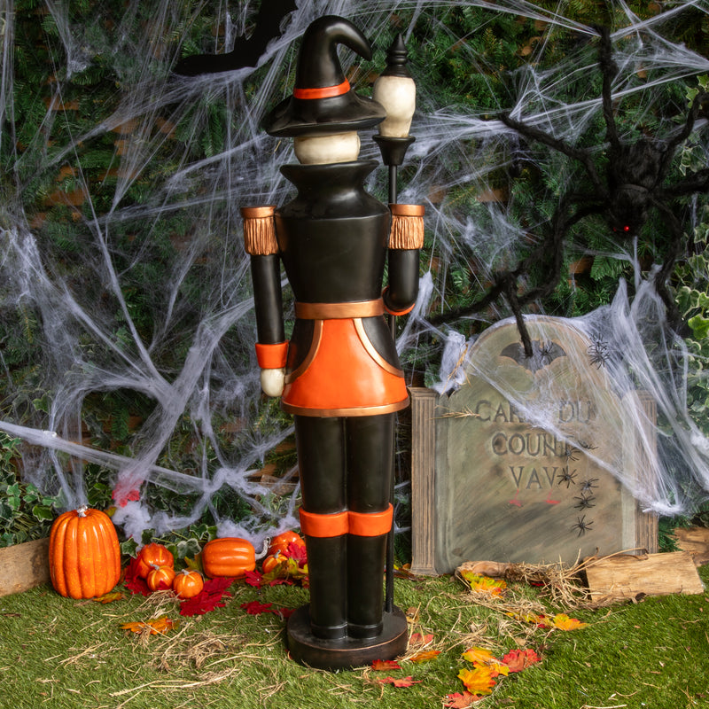 Halloween Skeleton 4ft Nutcracker Orange and Black with Skull Staff and LED Lights - Image 8
