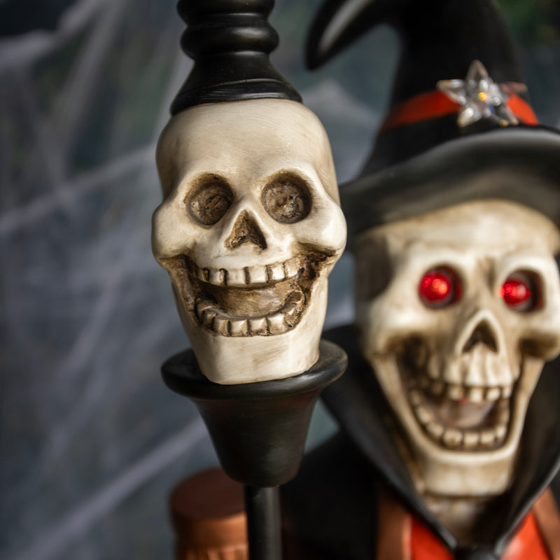 Halloween Skeleton 4ft Nutcracker Orange and Black with Skull Staff and LED Lights - Image 5