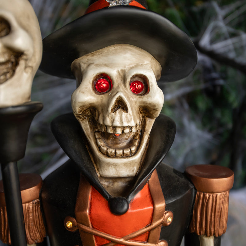 Halloween Skeleton 4ft Nutcracker Orange and Black with Skull Staff and LED Lights - Image 11