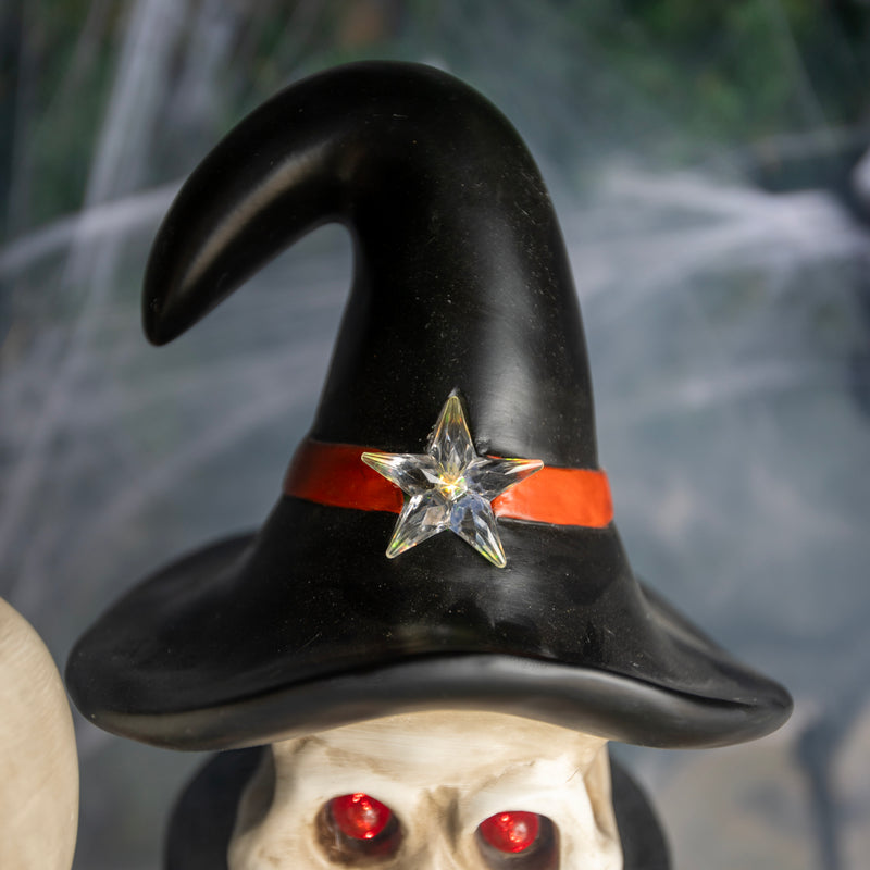 Halloween Skeleton 4ft Nutcracker Orange and Black with Skull Staff and LED Lights - Image 6