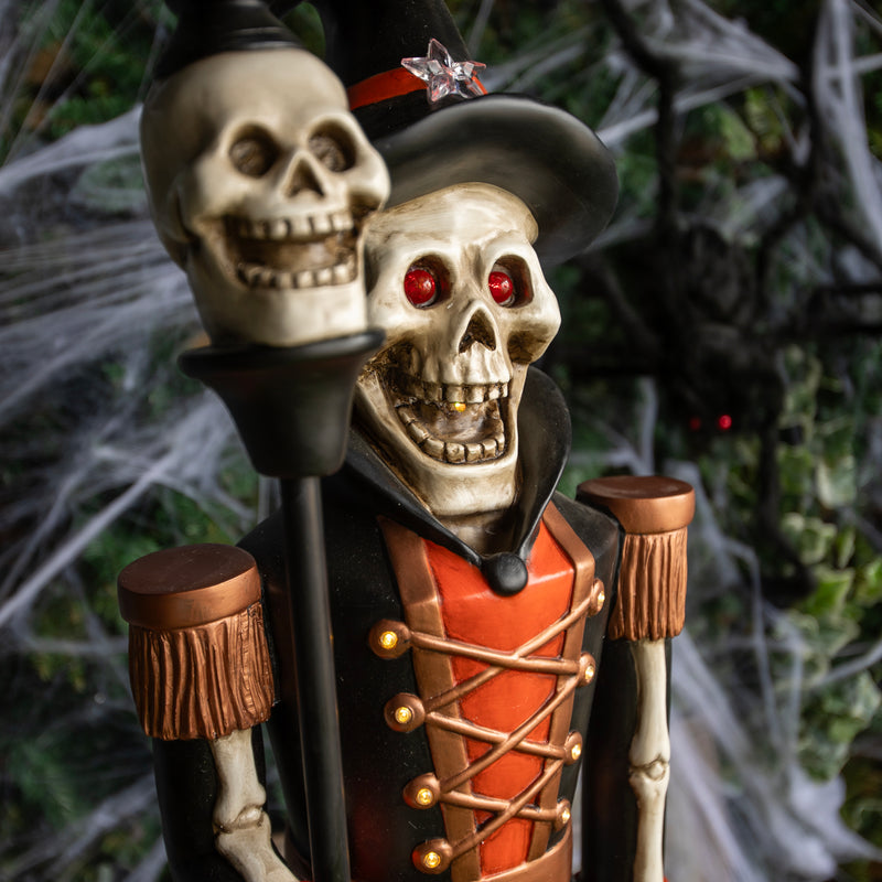 Halloween Skeleton 4ft Nutcracker Orange and Black with Skull Staff and LED Lights - Image 3
