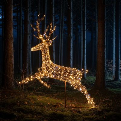 Large Christmas Reindeer Lights - 1.5M Brown Weave Light Up Flying Stag with 330 White LEDs