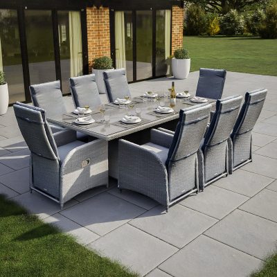 Bracken Outdoors Dakota 8 Seat Rectangular Rattan Garden Furniture Set with Recliners