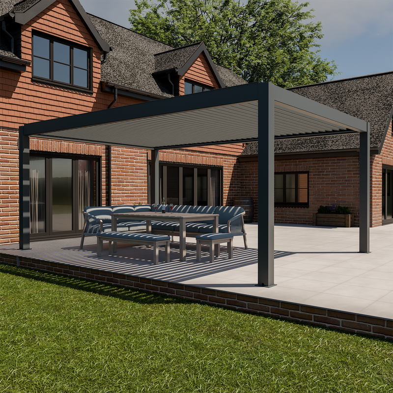 Bracken Outdoors Meridian 6m x 4m Grey Motorised Aluminium Garden Pergola with LED Lights - Image 6