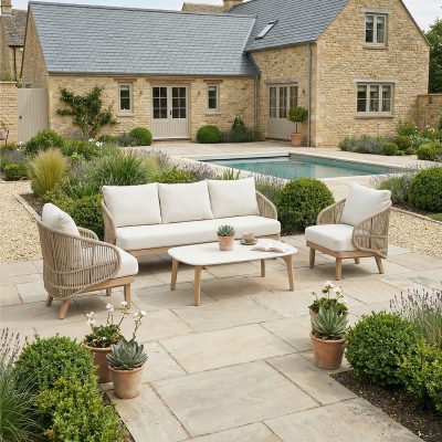Bracken Outdoors Fairford Eucalyptus Wood and Rope Lounge Sofa Garden Furniture Set with Coffee Table