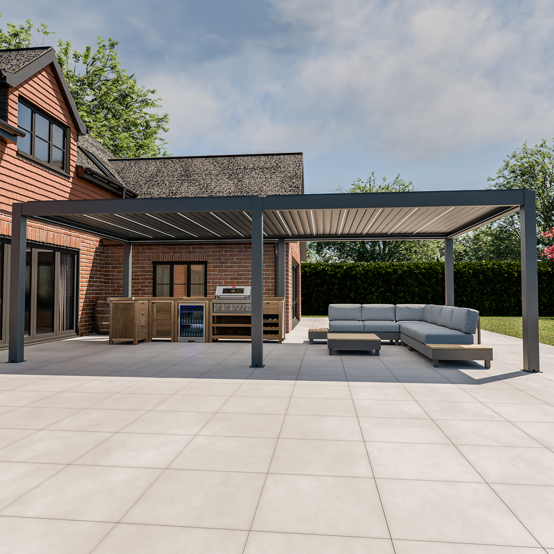 Bracken Outdoors Meridian 8m x 4m Motorised Grey Aluminium Garden Pergola with LED Lights - Image 5