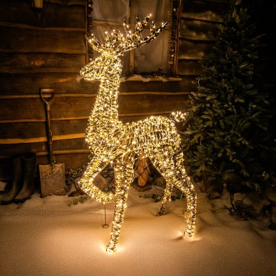 Pre-Lit Christmas Gold Laser Large Lit Stag 150cm with 960 Warm White LED Micro-Lights