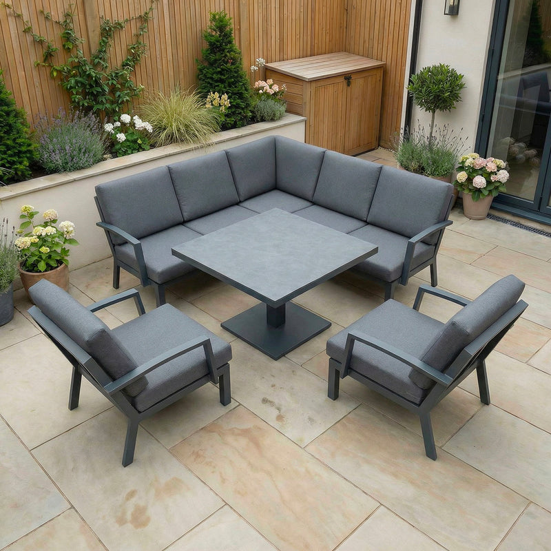 Bracken Outdoors Miami Dark Aluminium Compact Corner Set with Adjustable Table and Armchairs - Image 2