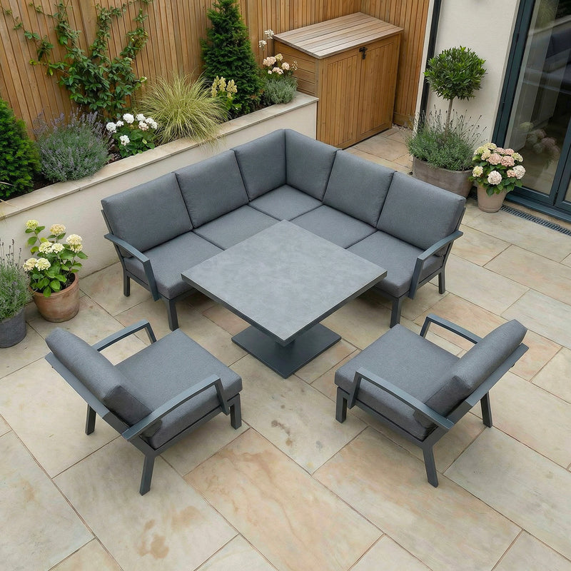 Bracken Outdoors Miami Dark Aluminium Compact Corner Set with Adjustable Table and Armchairs - Image 4