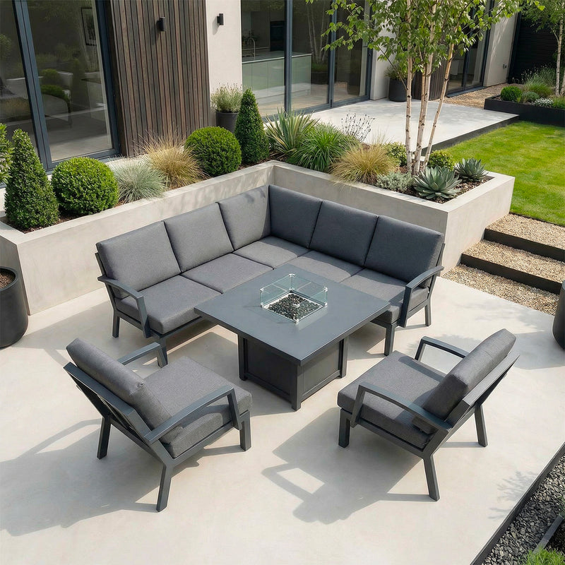 Bracken Outdoors Miami Dark Aluminium Compact Corner Set with Fire Pit Table and 2 Arm Chairs - Image 2