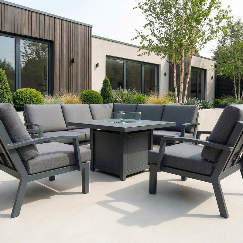 Bracken Outdoors Miami Dark Aluminium Compact Corner Set with Fire Pit Table and 2 Arm Chairs - Image 7