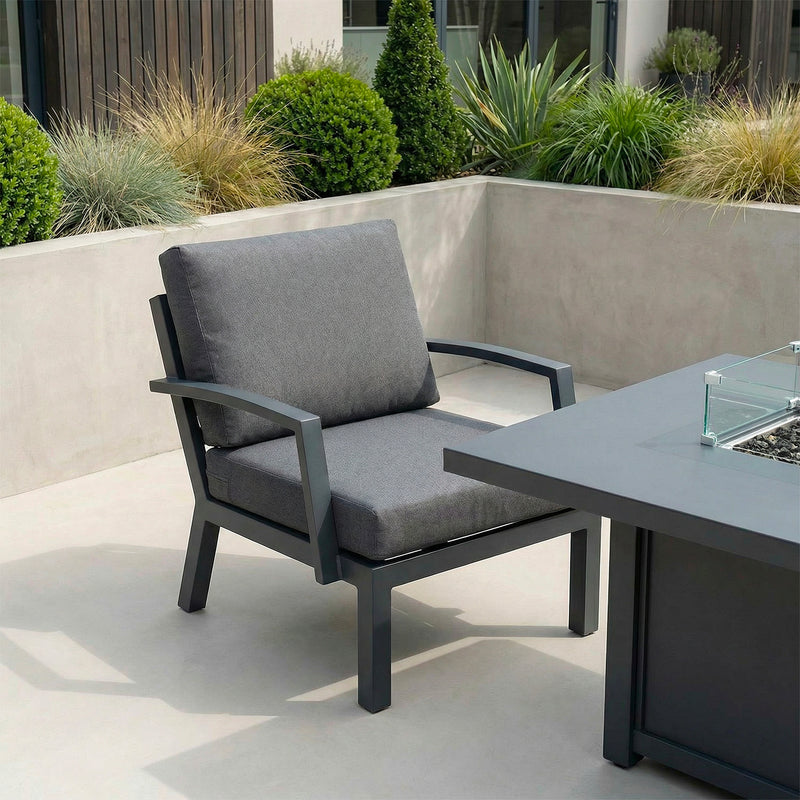 Bracken Outdoors Miami Dark Aluminium Compact Corner Set with Fire Pit Table and 2 Arm Chairs - Image 8