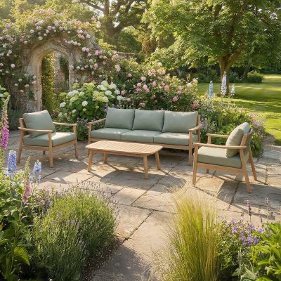 Bracken Outdoors Tetbury Acacia Wood and Rope Lounge Sofa Garden Furniture Set with Coffee Table